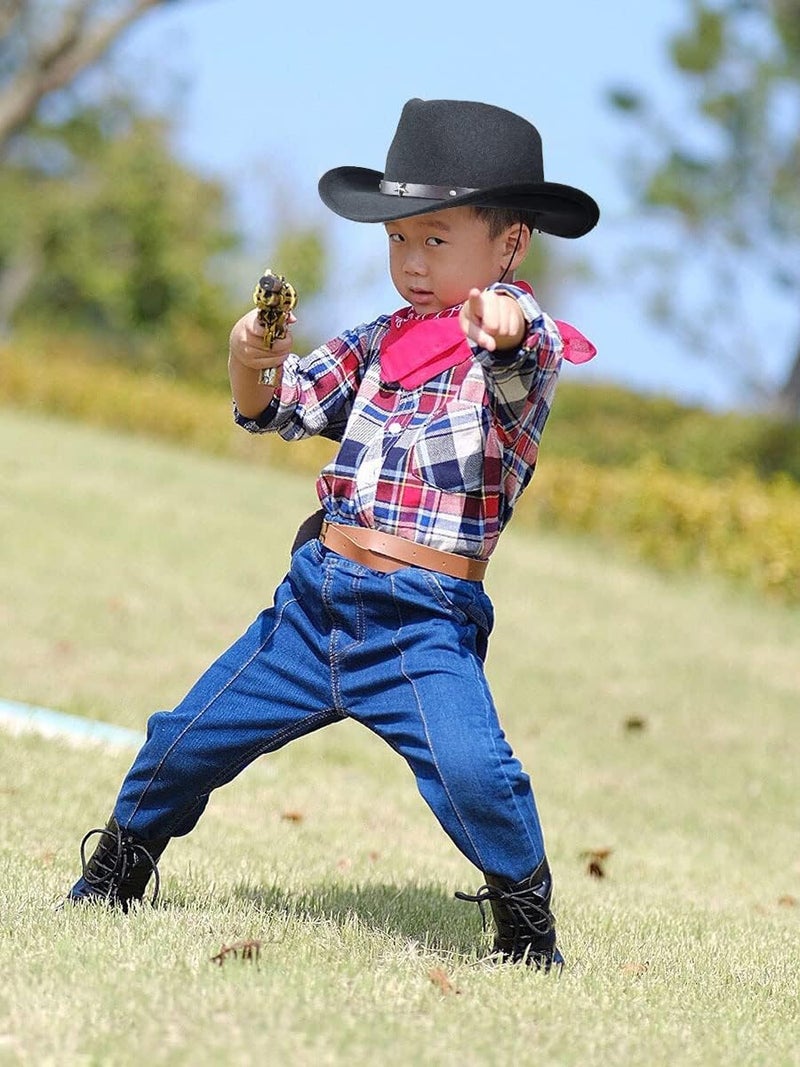 FGSS Kids Western Hats Boys Girls Cowboy Felt Fedora with Belt Buckle 3-7T - Image 2